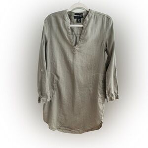 Tahari Linen Dress Olive Green Tab Sleeves XS